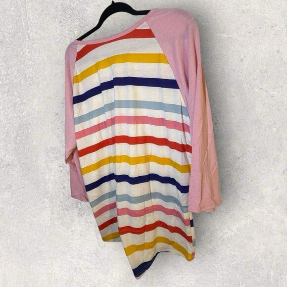 Lularoe Women's Randy Baseball Raglan Pink Sleeve And Multicolor Stripe 3XL NWT - Picture 3 of 5